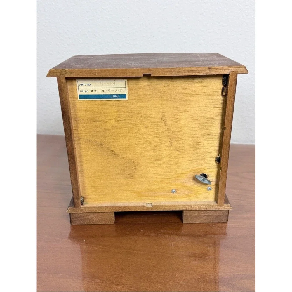 Vintage 3 Drawer Wooden Glass Doors Musical Jewelry Box, It’s a Small World